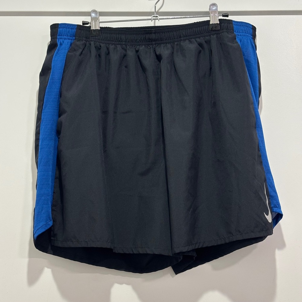 Nike Dri-FIT Mens XXL Running Shorts Black Blue Athletic Gym Training 7 Inch